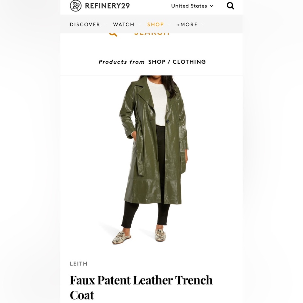 Leith Olive Faux Leather Trench Coat